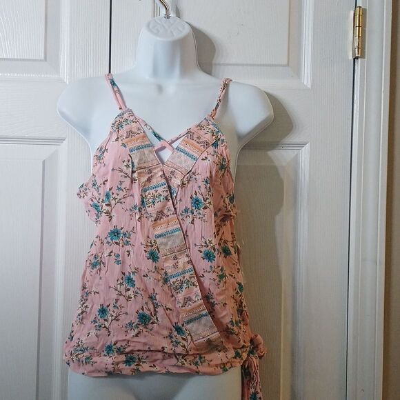 Almost Famous Surplice Cross Front Cami Blouse  Sz L Juniors NWT - Picture 1 of 7